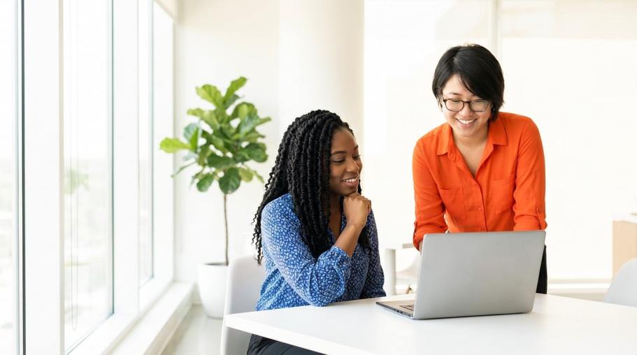 diverse women collaborating and learning in a modern workshop